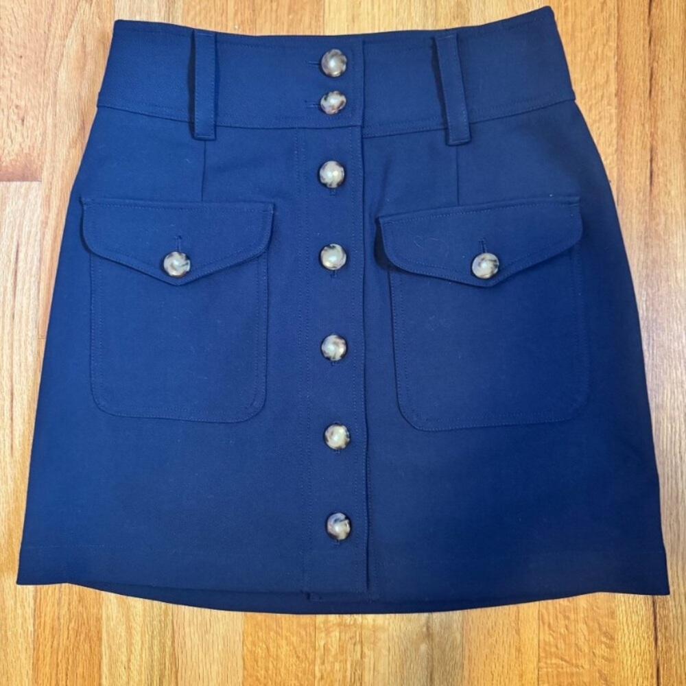 Stylish Navy Button-Front A-Line Skirt